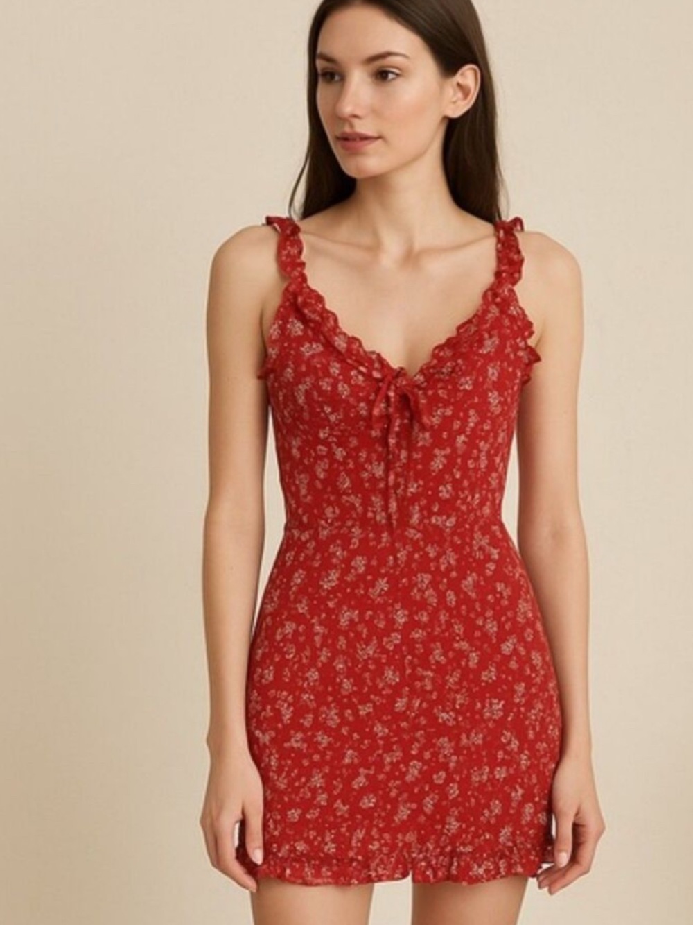 Japna Women's Y2K Red Floral Ruched Bodycon Mini Dress Size Small Sleeveless EUC